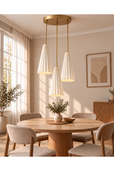 ZAVANSA Nora Plise Sarkıt Üçlü Avize – Modern Üçlü Salon, Mutfak ve Yemek Oda...