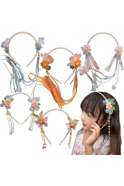 SYOSI 5Pcs Chinese Hanfu Hair Crown, Flower Hair Clips with Tassel Pearl Head...