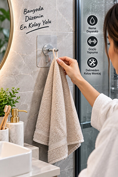 Mim Life 6’lı Süper Güçlü Yapışkanlı Duvar Askısı – Delmeden Vidalamasız Şeffaf Askı Kancası, Banyo Mutfak Raf ve Eşya Tutucu