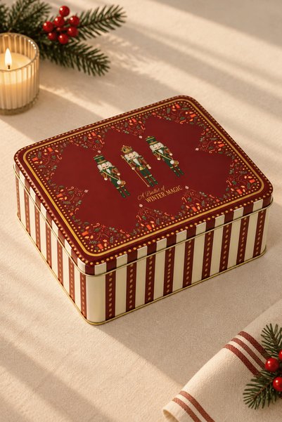Sarkap Home 3,2 L Yılbaşı Nutcracker Dekoratif Metal Saklama Kutusu 217x165x90mm