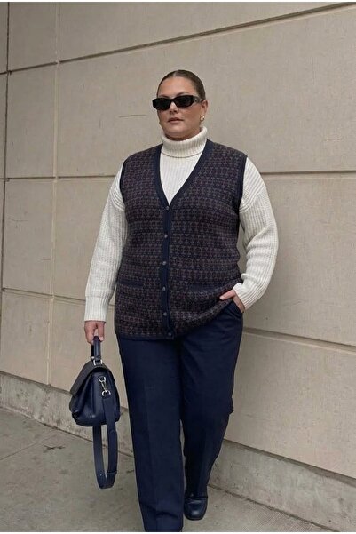 onno style women Plus Size Classic Knitwear Colorful Buttoned Steel Knitted W...