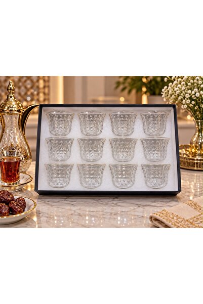 ABAREEK Arabic Coffee Cups Made of Clear Glass with a Stylish Geometric Check...
