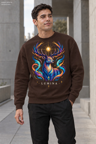 caddekombin Men's Majestic Deer Printed Crew Neck Casual Regular Fit Sweatshirt