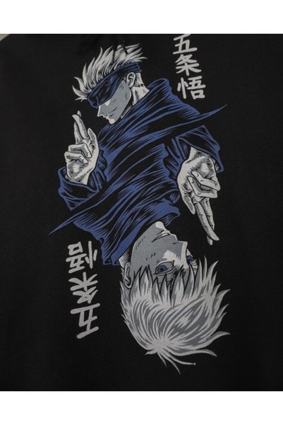 Eritqaa سويت شيرت بقلنسوة مطبوع عليه رسوم متحركة من Jujutsu Kaisen