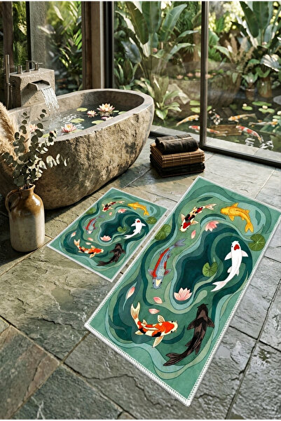 Evim Concept Dekoratif Dijital Baskılı 2 Li Set Banyo Paspası Kaymaz Tabanlı ...