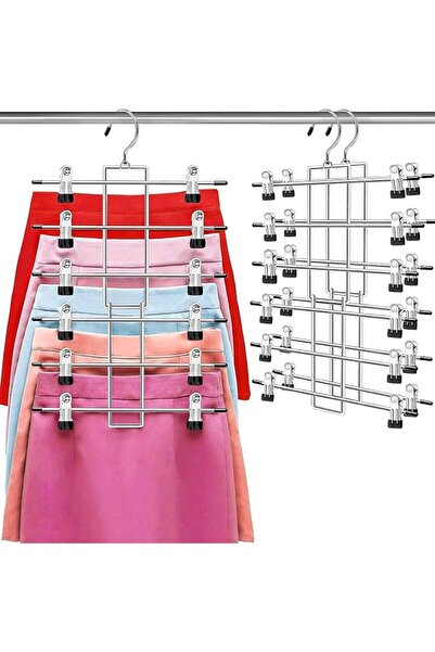 ALMEKAQUZ 2Pack 6 Tier Skirt Hangers with Adjustable Non Slip Clips, Space Sa...