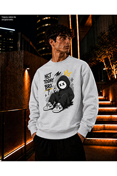 caddekombin Men's Hooded Masked Figure Crew Neck Casual Regular Fit Sweatshirt