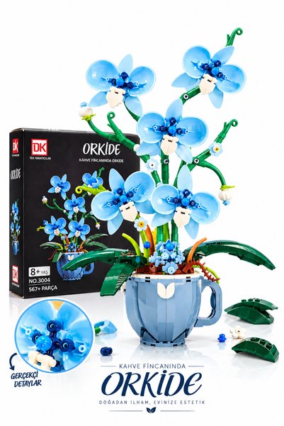craftivio Blue Orchid Building Set in a Coffee Cup 567 Pieces Botanical Colle...