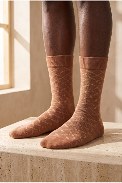 Katia&Bony Dark brown men's sock with line pattern
