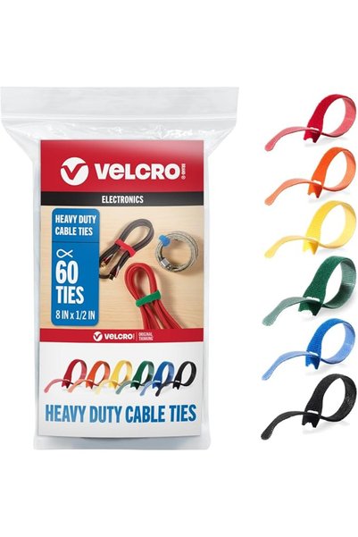 VELCRO Brand ONE-WRAP Cable Ties | 60Pk | 8 x 1/2" Straps, Multicolor | Stron...