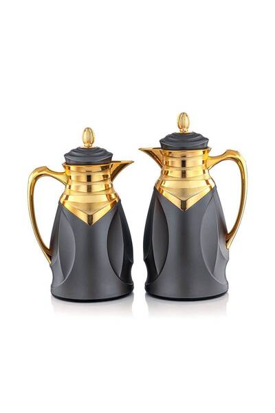Hawa al-sahel al-thhabe Al-Saif Al-Amira Thermos Set, 1L & 0.75L - Gold Grey