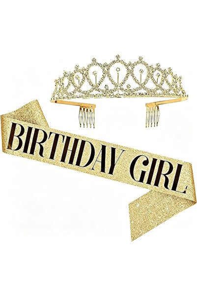 Yelajoy Gold Birthday Sash & Crown Set – Sparkly Tiara Headband for Women & G...