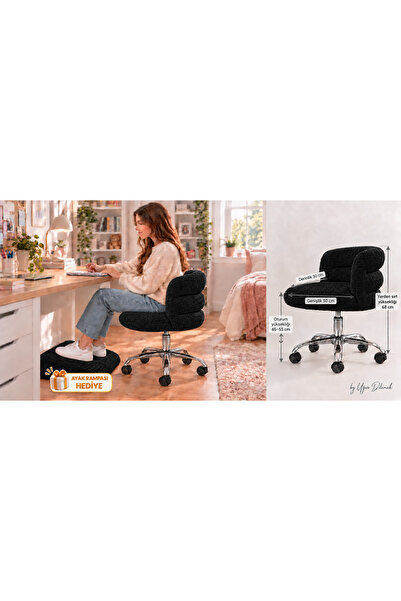 arge demo Peluş Kumaş Krom Ayaklı Çalışma Sandalyesi ve Ofis Koltuğu (Yüksekl...
