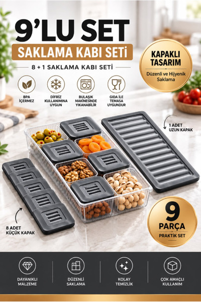 TUMU LIFE 18 Parça 9 Bölmeli Hava Almaz Kapaklı Kahvaltılık Seti - Multi Sakl...