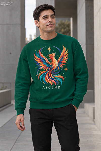caddekombin Men's Emerald Phoenix Printed Crew Neck Casual Regular Fit Sweats...