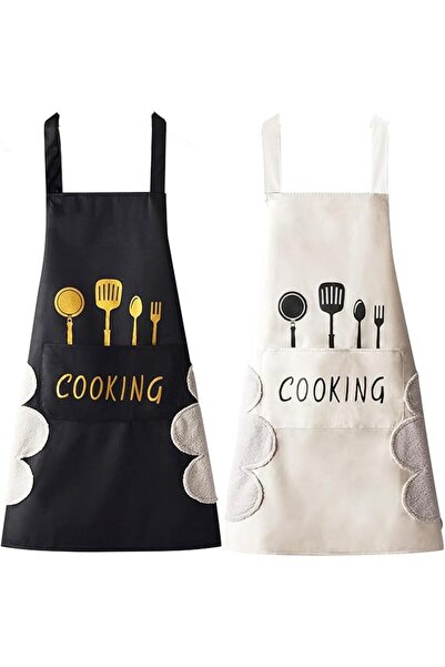 X SPRING Women Aprons, 2-Pack Black and White Canvas Aprons with Pockets, Del...