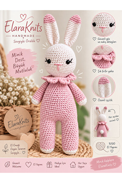 elara knits hand made Amigurumi Örgü Oyuncak Uyku Arkadaşı Tavşan