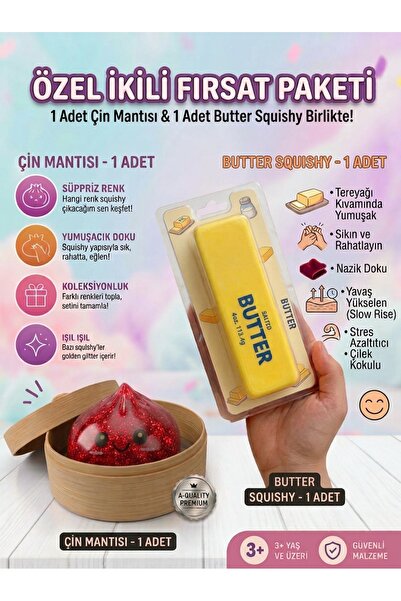 vittuc Büyük Boy Simli Çin Mantısı Oversize Dumpling Squishy ve Butter Squish...