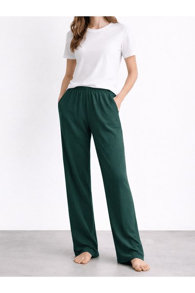 Hepsi Moda Thick Ribbed Women's Pajama Bottoms - Emerald Green