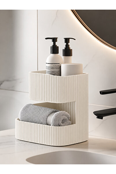2 Katlı Siyah Banyo Organizeri Düzenleyici Raf Havluluk Kozmetik Organizer
