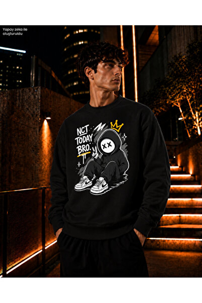 caddekombin Men's Hooded Masked Figure Crew Neck Casual Regular Fit Sweatshirt