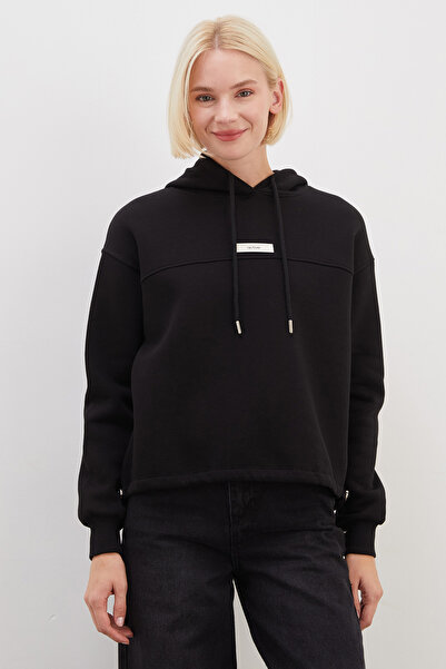 Fulla Moda 3 İplik Active Baskılı Kapüşonlu Stoperli Oversize Sweatshirt