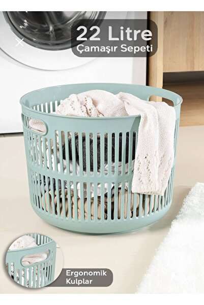 Yetex 22 Litre Solara Yuvarlak Çamaşır Sepeti - Kulplu Çok Amaçlı Sepet Banyo...