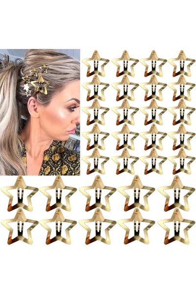 EXCEFORE 30PCS Gold Star Hair Clips, Non-Slip Metal Snap Clips, Mini Cute Hai...