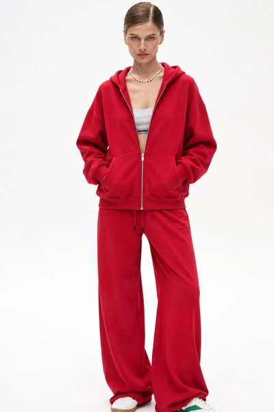 The Champ Clothing Kadın Oversize Eşofman Takımı Zip Kırmızı – Fermuarlı, Kap...