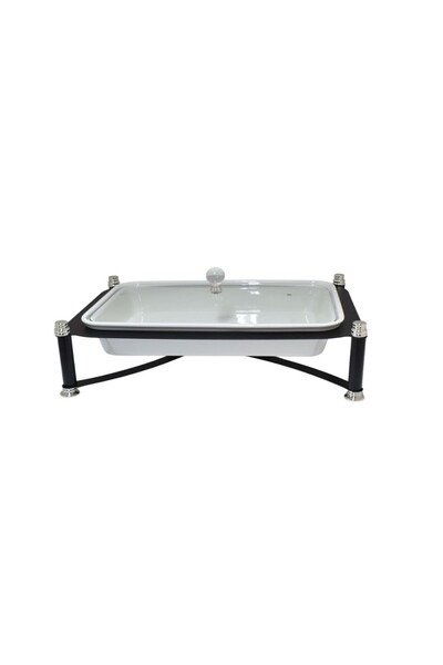 Generic Rectangular Ceramic Food Warming Tray with Glass Lid 15-inch FM205007