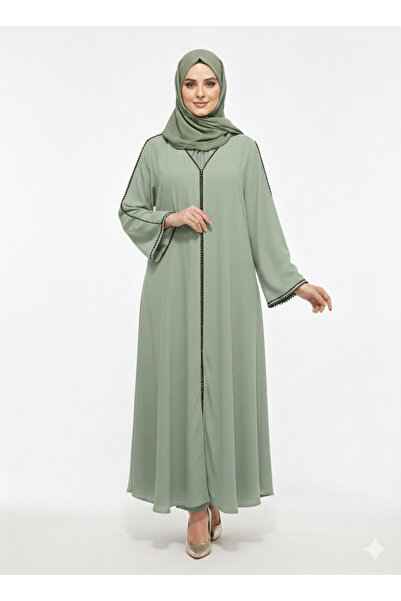 RIZQE Rizqé Sage Serenity Light Green Minimalist Trim Modest Abaya