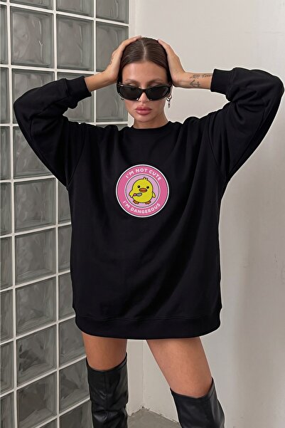 GIA - ART Women's Oversize Sweatshirt Dress Dangerous Chick Printed Black – L...