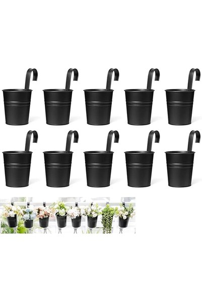 Aputue Hanging Flower Pots, 10 PCS Black Metal Iron Bucket Planters with Remo...