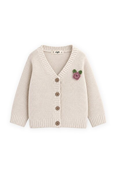 Cigit V-Neck Links Rose Cardigan 2-7 Years Natural