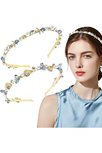 Tazweeq Mermaid Headband with Seashell and Starfish, Thin Pearl Crystal Hair ...