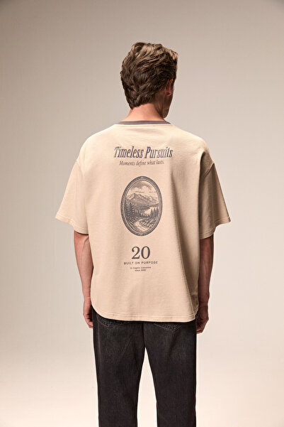 GRIMELANGE Leonte men's contrast collar mink - beige t-shirt