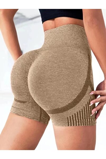 Choice M BROWN Women Yoga Shorts High Waist Workout Shorts Fitness Yoga Lift ...