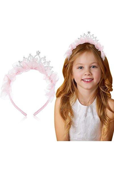 KASTWAVE Pink Princess Crown Headband for Girls Birthday Parties, Elegant Tul...