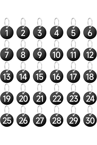 Beauenty 35mm Number Tags 1-30 - Plastic Key Tags with Metal Rings Round Iden...