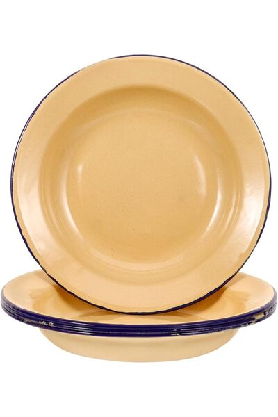 PRETYZOOM 4pcs Yellow Enamel Plates Smooth Edging Unbreakable Kitchen Dinner ...