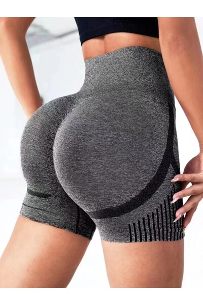 Choice L Grey Women Yoga Shorts High Waist Workout Shorts Fitness Yoga Lift B...
