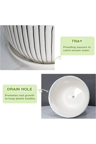 GENERAL Hlukana Ceramic Plant Pots Set of 3, 6.75/5.6/4.2 inch Planters with Drainage Holes and Saucer, Grey