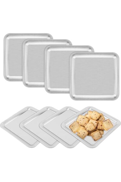 Yelajoy 8 Pack Stainless Steel Dessert Tray 9" Square Serving Tray Dinner Pla...