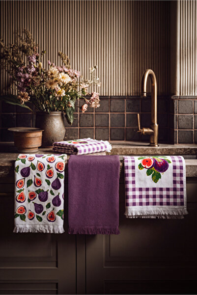 Green Black Figella 3-Piece Kitchen Towel Set Printed 40X60
