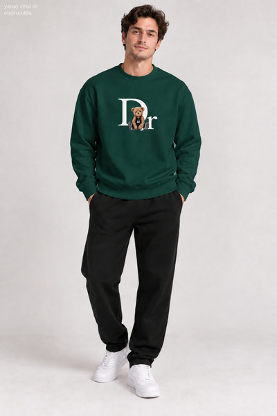caddekombin Men's Teddy Bear Printed Crew Neck Casual Regular Fit Sweatshirt