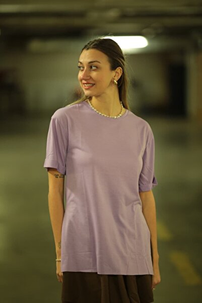 Yırtmaçlı Oversize T-shirt Kadın