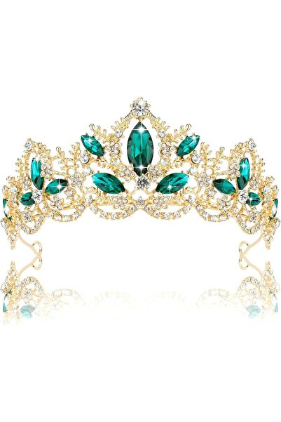 Exacoo Green Tiara for Women Gold Crown for Girls Wedding Princess Birthday C...