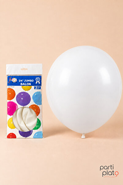 HBK Balon Hbk Latex White Balloon 24 Inch 60 cm 3 Pieces, Large Size White Bi...