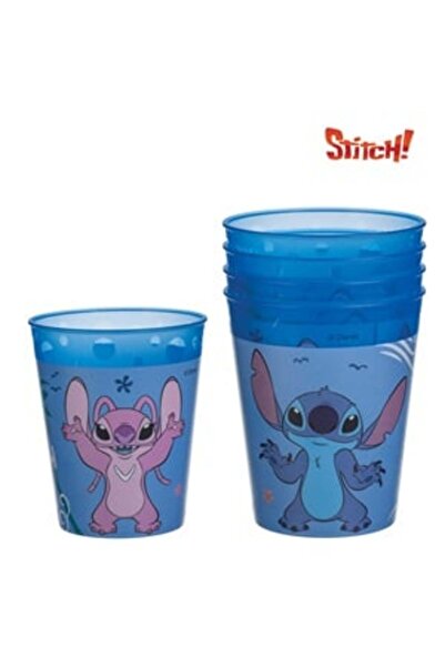 Belora Set 4 pahare reutilizabile din plastic, bleu, model Stitch, 250 ml