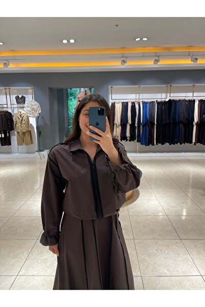 Moda İlgi Serpme Taş Kumaş Etek 30064 Kahve